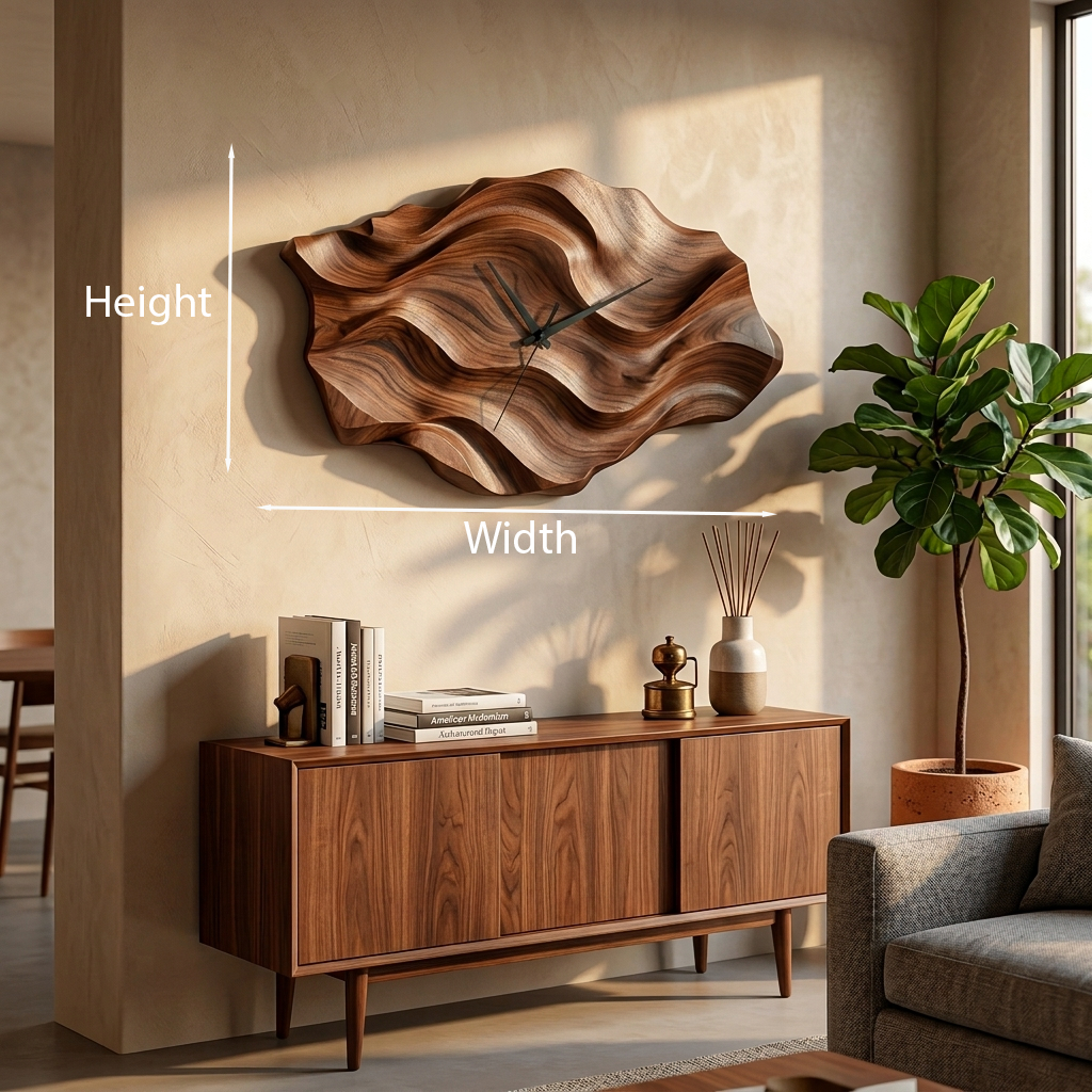 Artistic Wooden Wall Clock Wavy Design For Living Interior