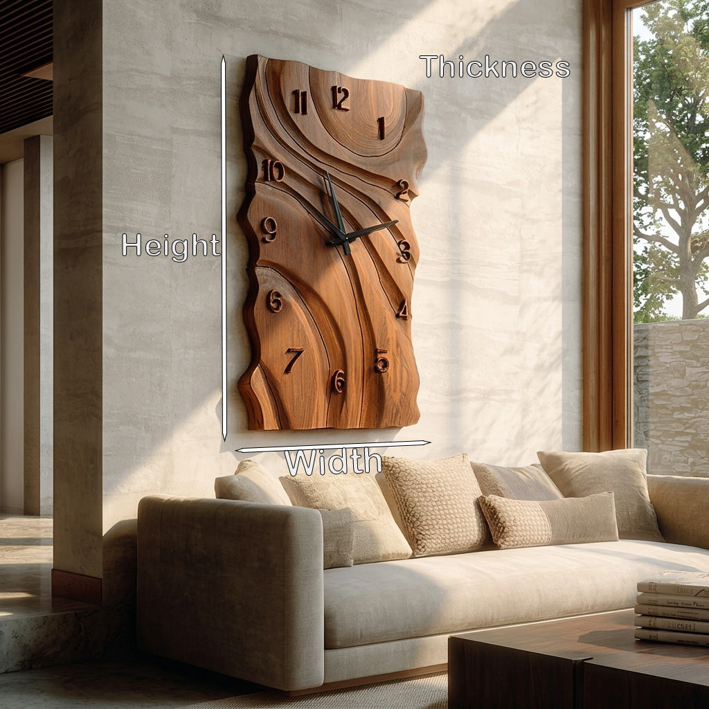 Rustic Wooden Wall Clock With Carved Design For Home
