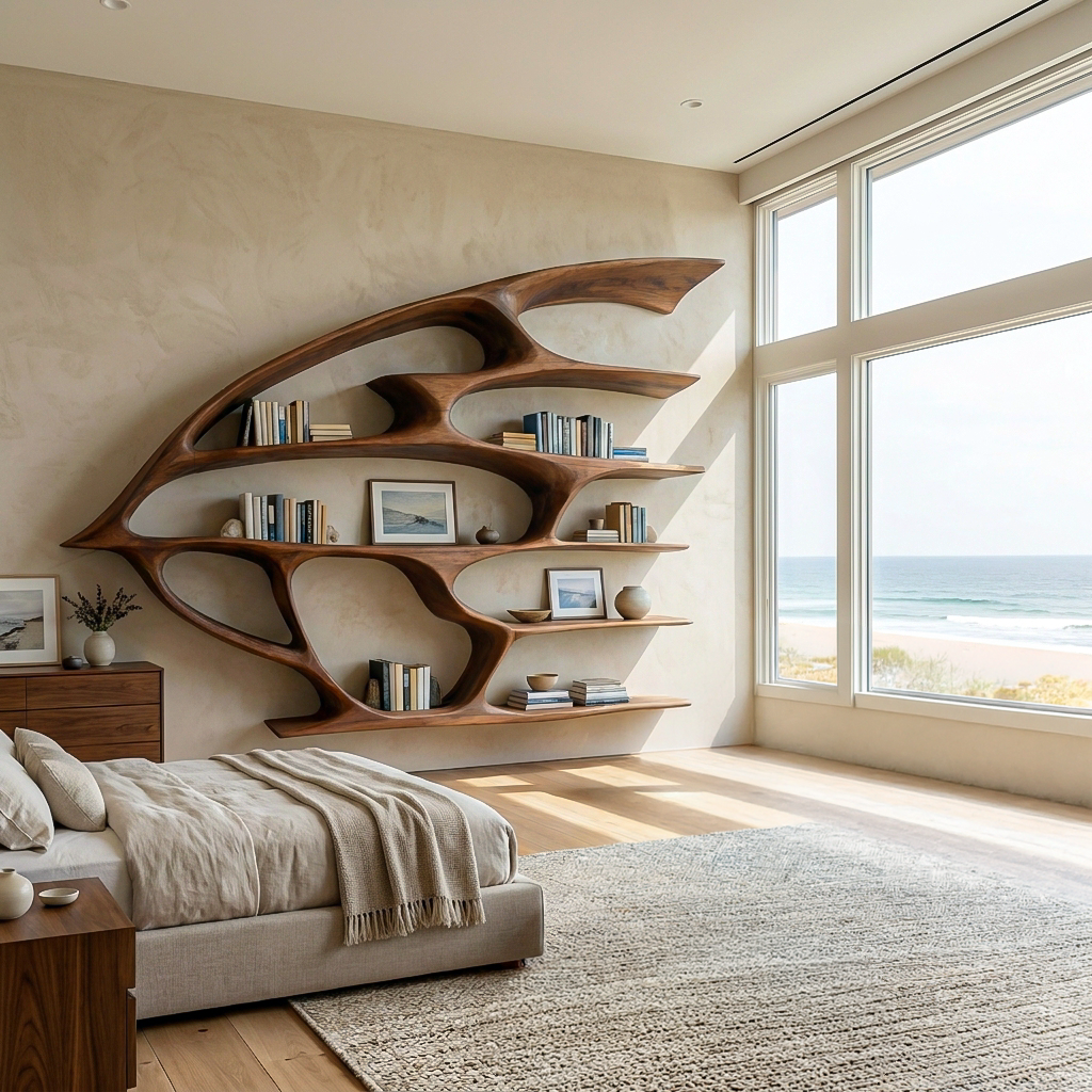 Artistic Wooden Wall Bookshelf For Living Room Decor
