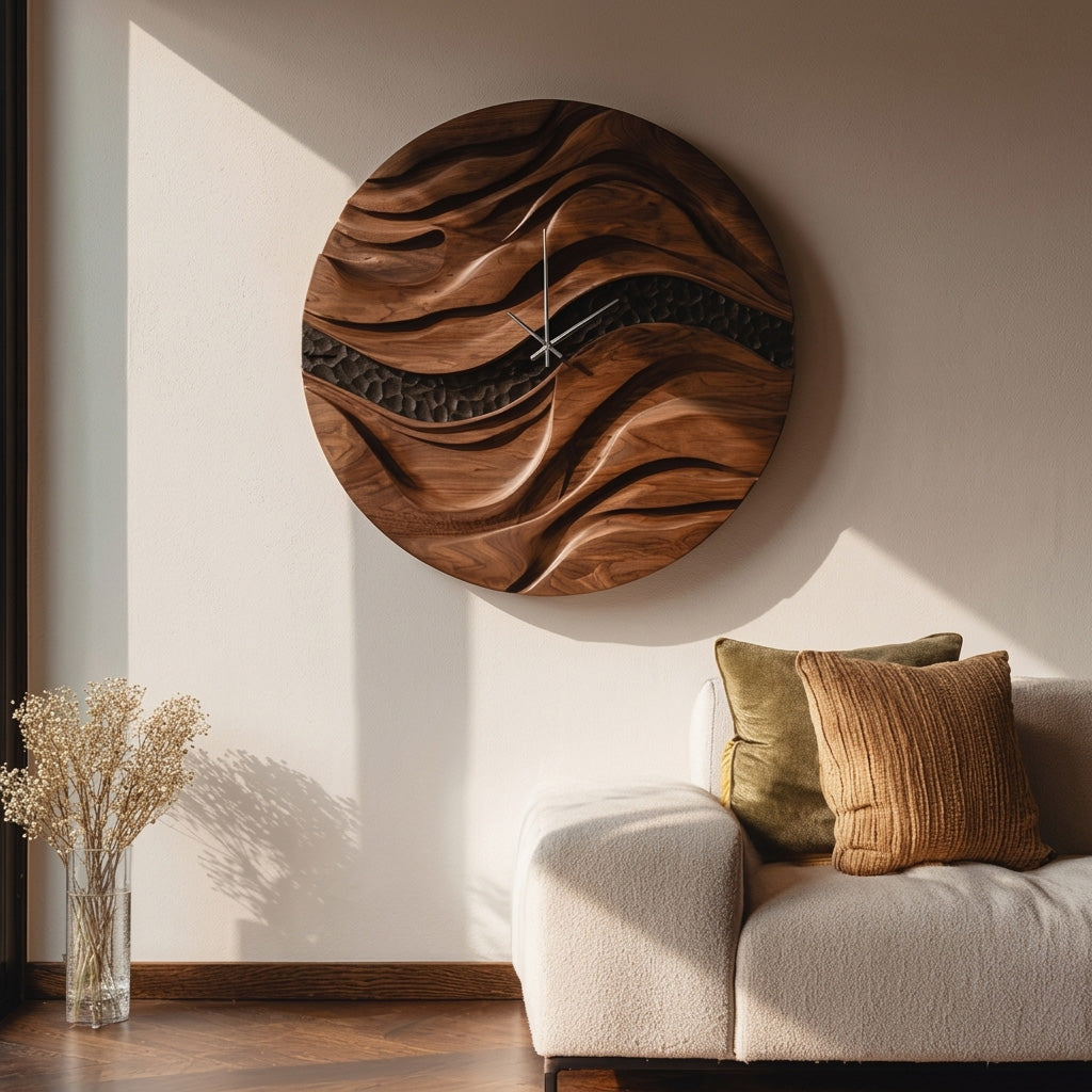 Organic Wooden Wall Clock For Living Room Decor