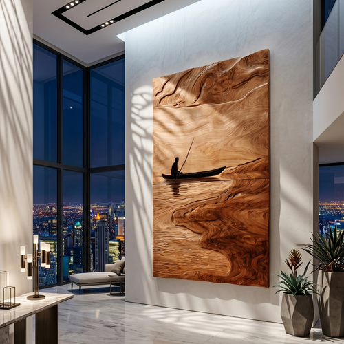 Contemporary Lake Wood Wall Art For Modern Rustic Living Room Decor