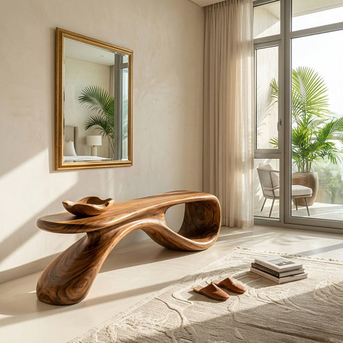 Artistic Wooden Bench For Modern Entryway Interior Decor