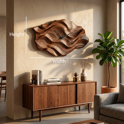 Artistic Wooden Wall Clock Wavy Design For Living Interior