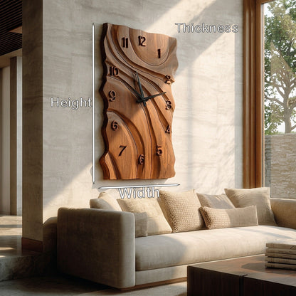 Rustic Wooden Wall Clock With Carved Design For Home