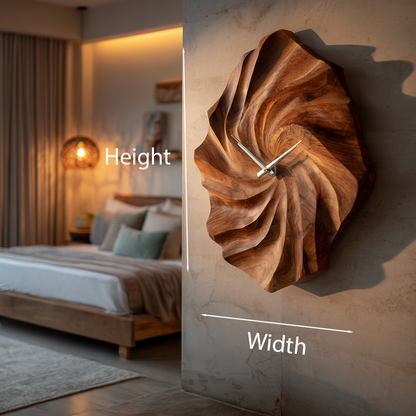 Artistic Wooden Wall Clock With Hand Carved Wave For Statement Bedroom