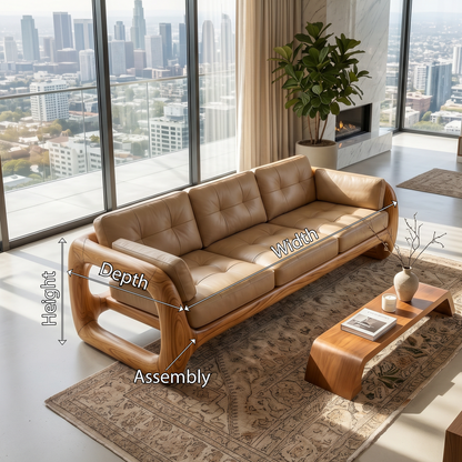 Luxury Wooden Leather Sofa For High Rise Apartment Living Room