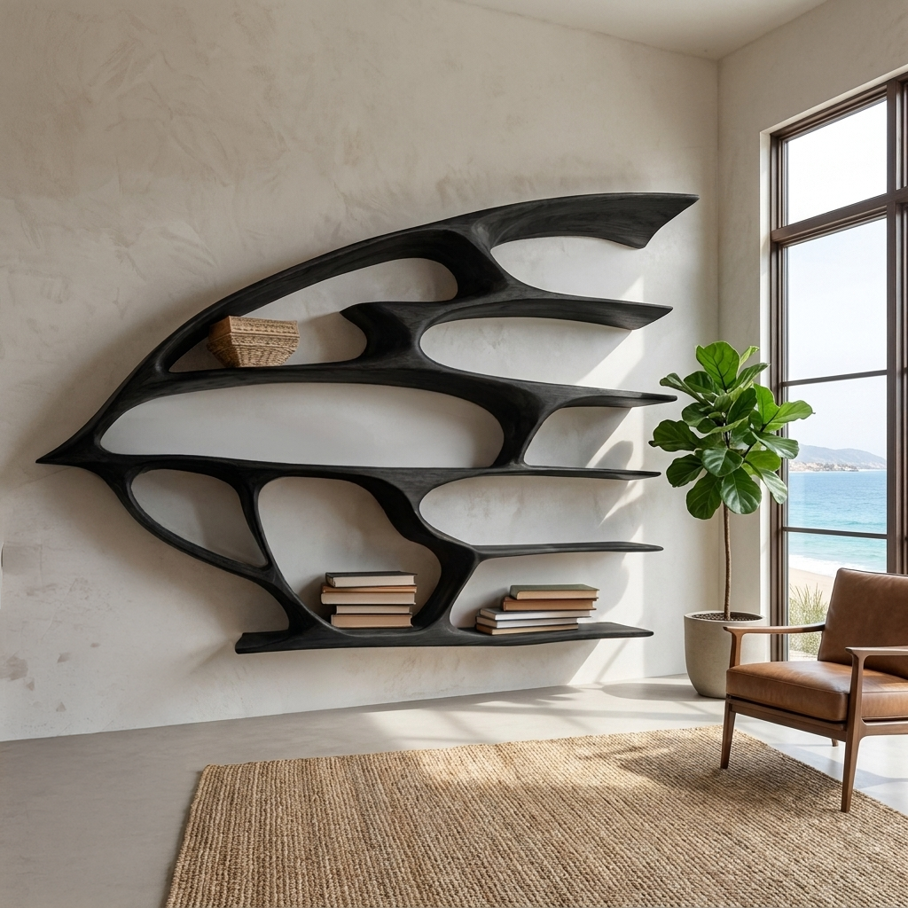 Artistic Wooden Wall Bookshelf For Living Room Decor