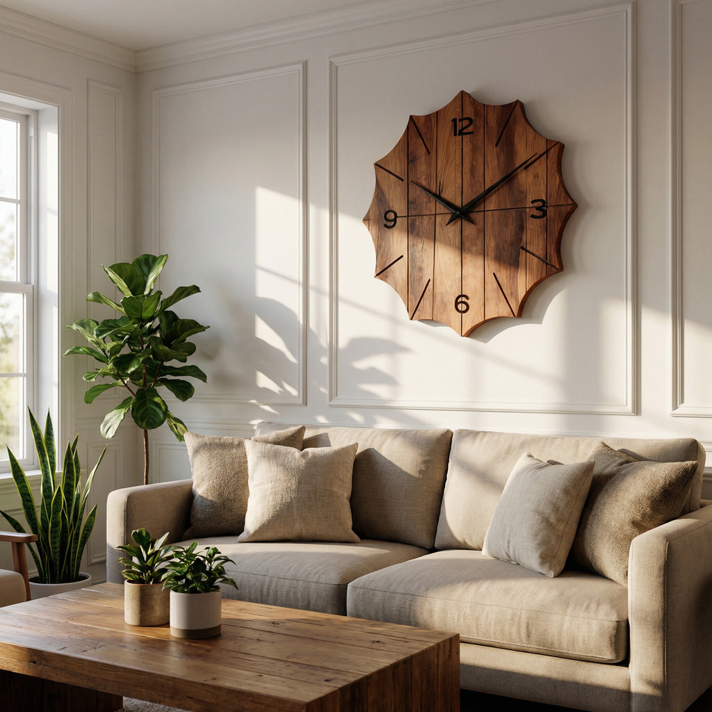 Organic Wooden Wall Clock For Designer Living Room