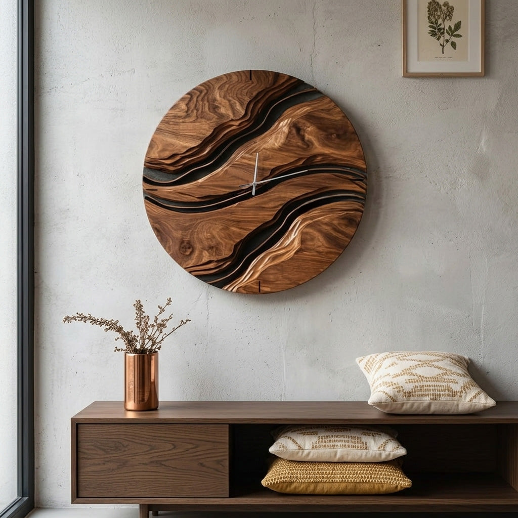 Minimalist Artistic Wooden Wall Clock For Living Room Design