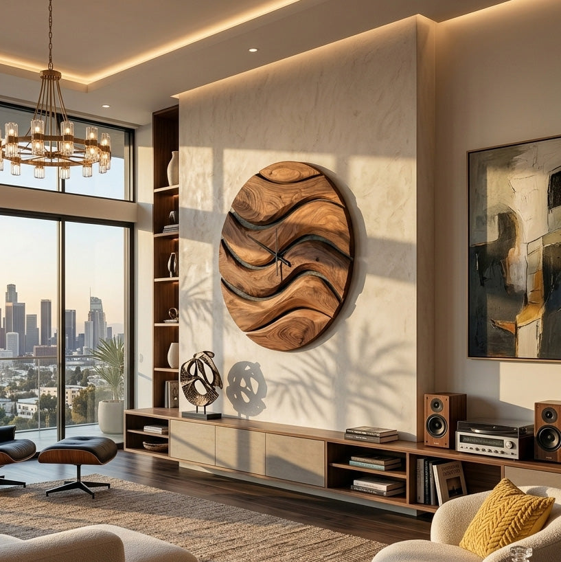 Artistic Minimal Wooden Wall Clock For Living Room Decor