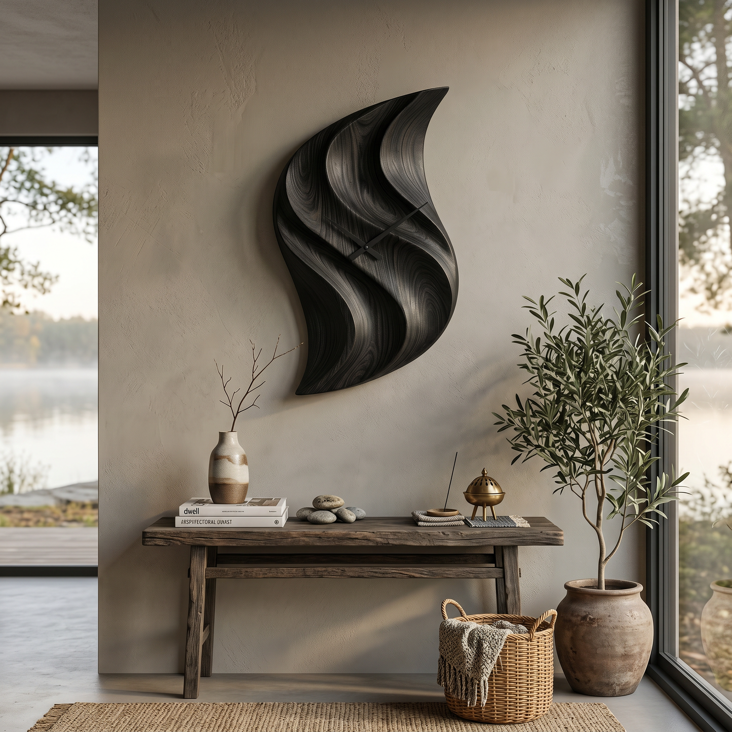 Artistic Wooden Wall Clock Hand Carved For Minimalist Bedroom