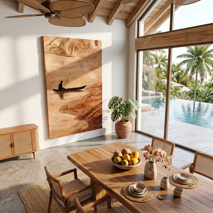 Contemporary Lake Wood Wall Art For Modern Rustic Living Room Decor
