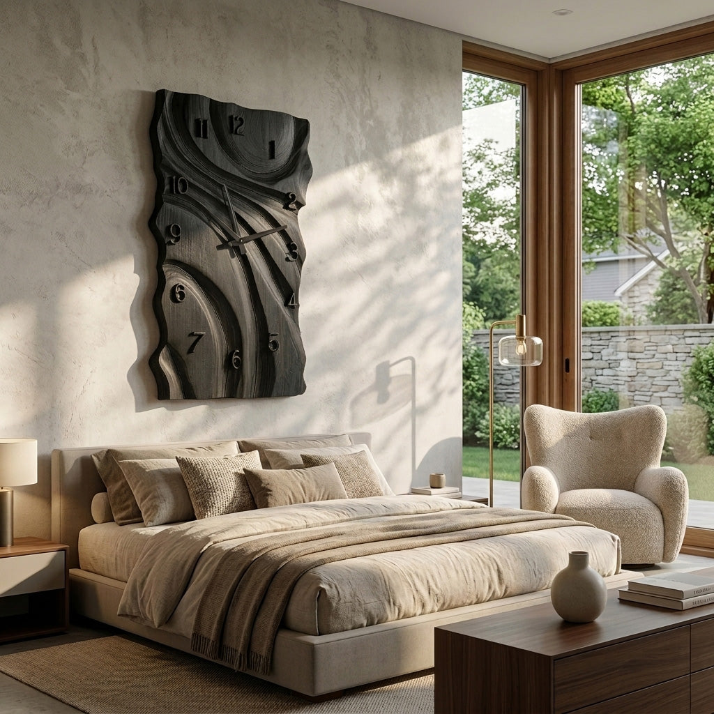 Rustic Wooden Wall Clock With Carved Design For Home