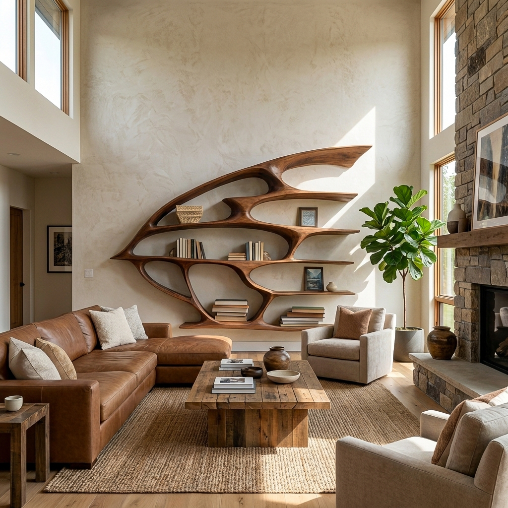 Artistic Wooden Wall Bookshelf For Living Room Decor