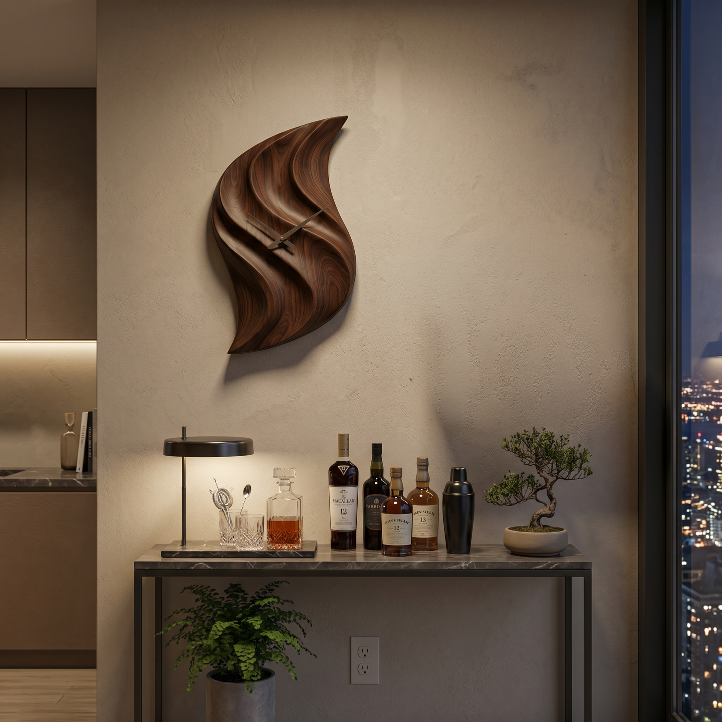 Artistic Wooden Wall Clock Hand Carved For Minimalist Bedroom
