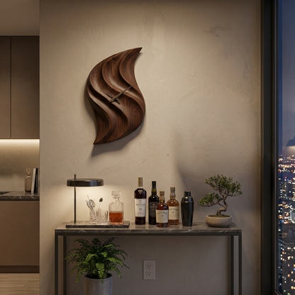 Artistic Wooden Wall Clock Hand Carved For Minimalist Bedroom