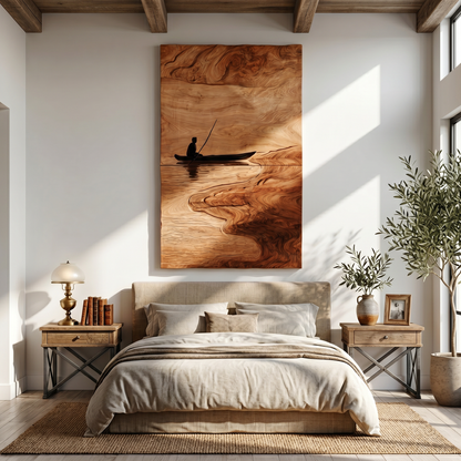 Contemporary Lake Wood Wall Art For Modern Rustic Living Room Decor
