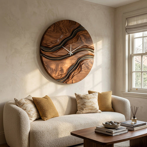 Minimalist Artistic Wooden Wall Clock For Living Room Design
