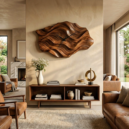 Artistic Wooden Wall Clock Wavy Design For Living Interior