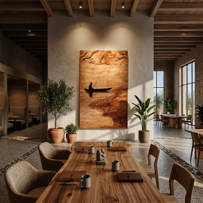 Contemporary Lake Wood Wall Art For Modern Rustic Living Room Decor