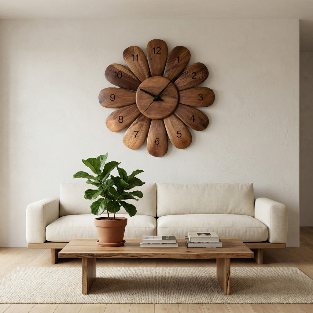 Handcrafted Wooden Wall Clock For Modern Living Room Decor