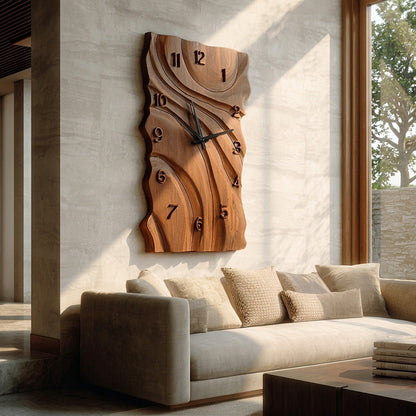 Rustic Wooden Wall Clock With Carved Design For Home