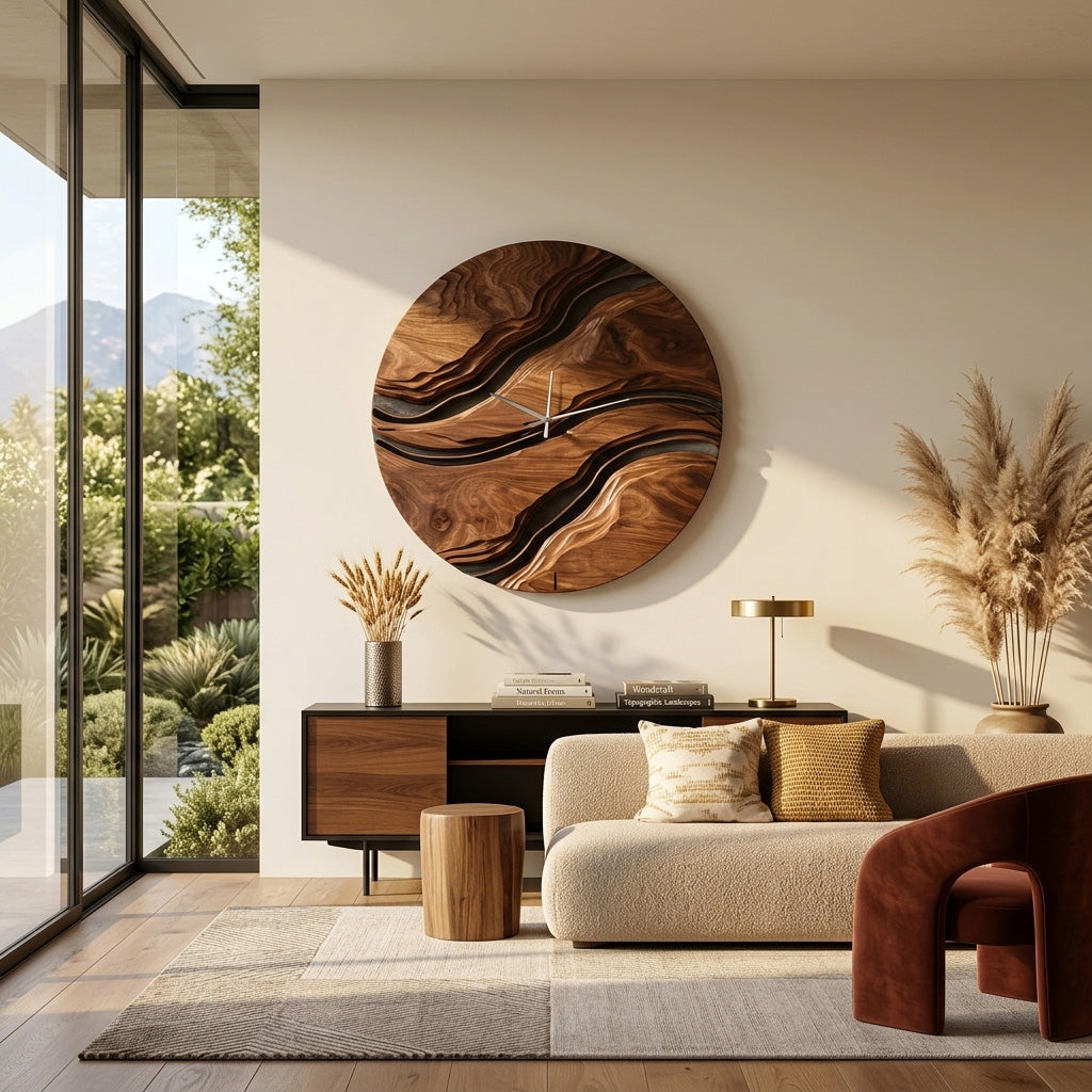 Minimalist Artistic Wooden Wall Clock For Living Room Design