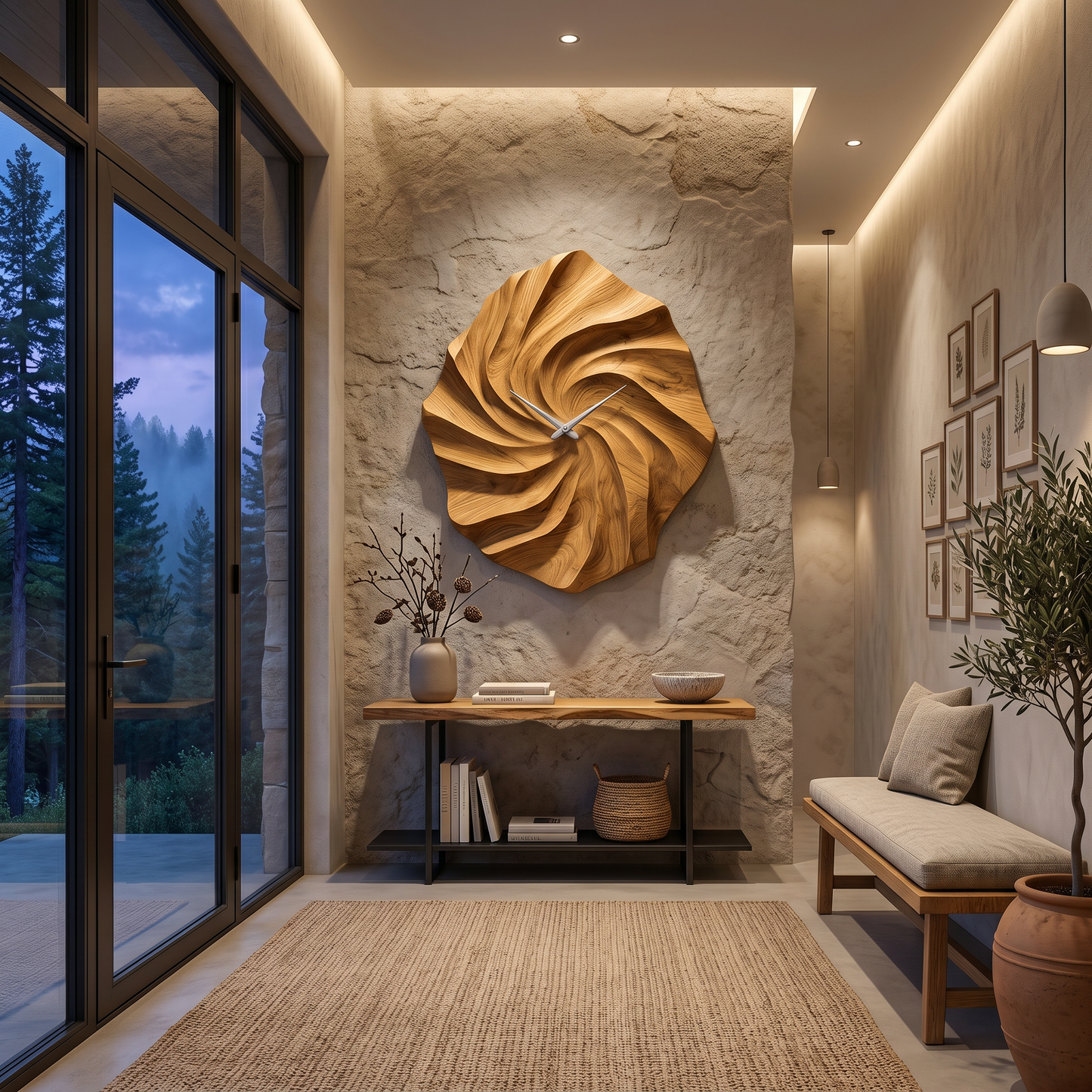 Artistic Wooden Wall Clock With Hand Carved Wave For Statement Bedroom