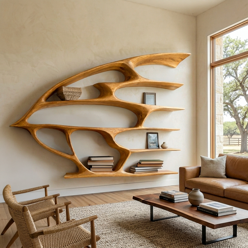 Artistic Wooden Wall Bookshelf For Living Room Decor