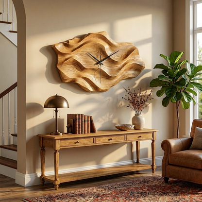Artistic Wooden Wall Clock Wavy Design For Living Interior