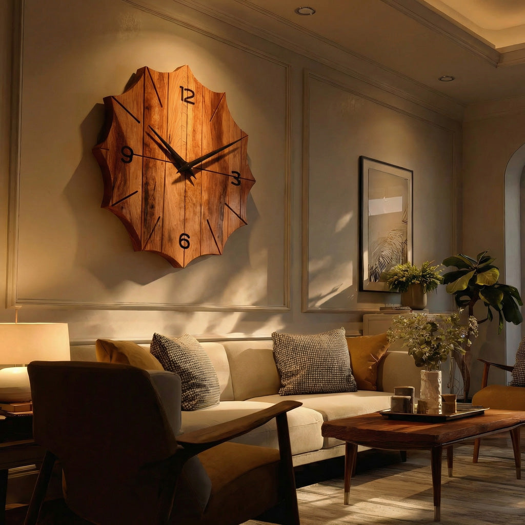 Organic Wooden Wall Clock For Designer Living Room