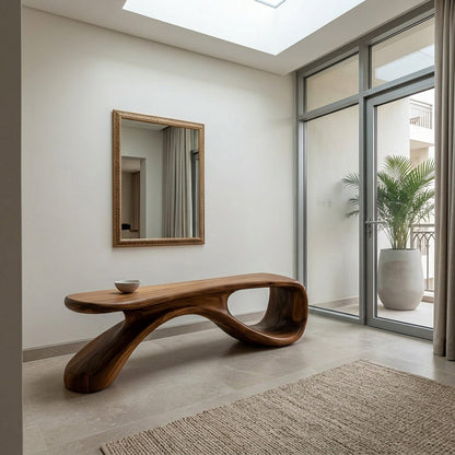 Artistic Wooden Bench For Modern Entryway Interior Decor