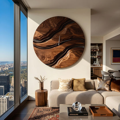 Minimalist Artistic Wooden Wall Clock For Living Room Design