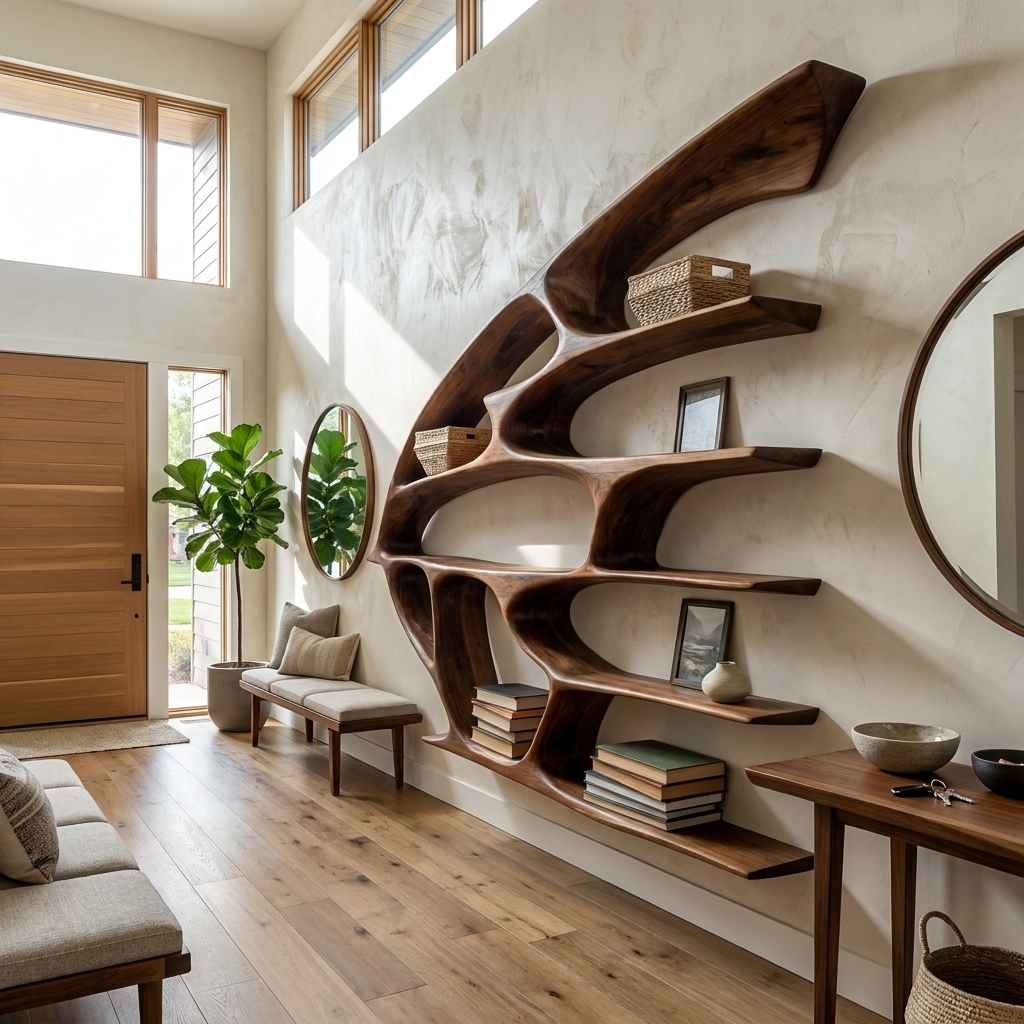 Artistic Wooden Wall Bookshelf For Living Room Decor