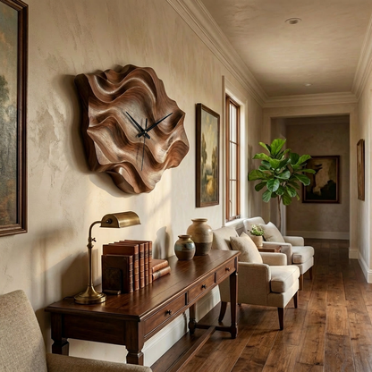 Artistic Wooden Wall Clock Wavy Design For Living Interior