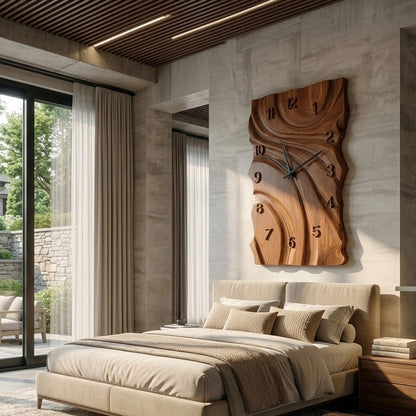 Rustic Wooden Wall Clock With Carved Design For Home