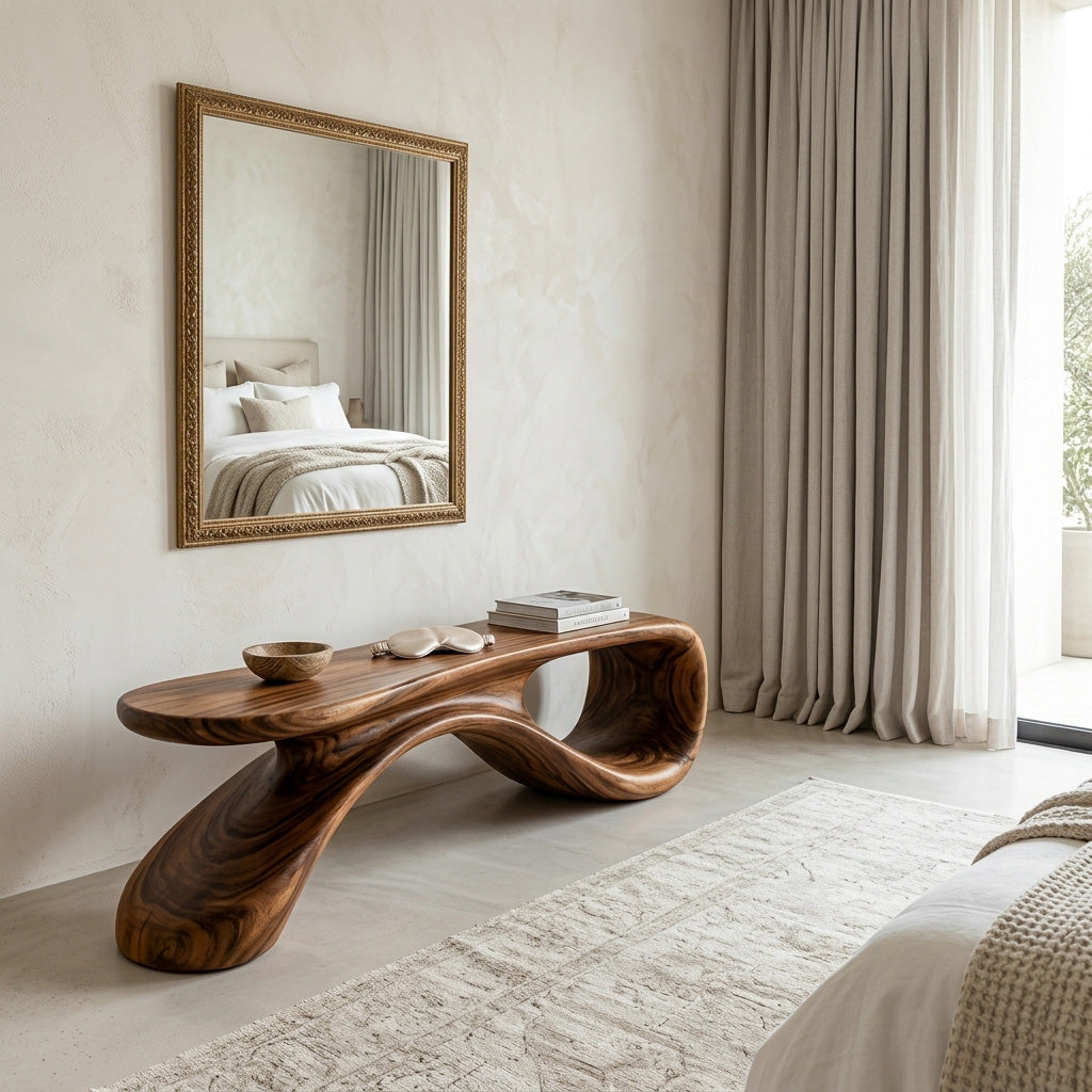 Artistic Wooden Bench For Modern Entryway Interior Decor