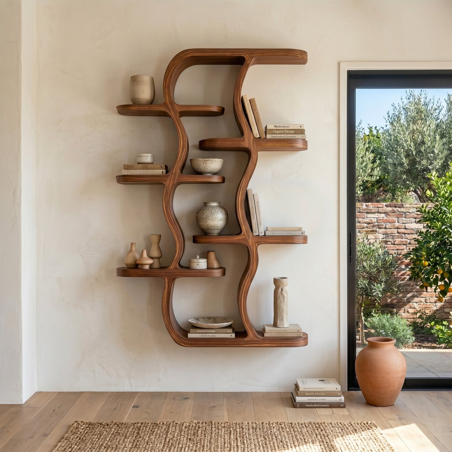 Contemporary Wooden Wall Mounted Shelf For Apartment Living Room