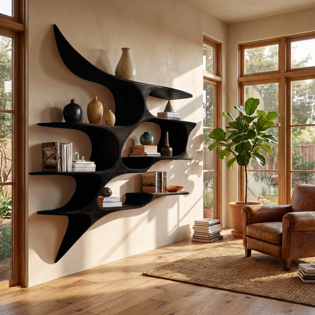 Artistic Wooden Wall Shelf For Living Room Decor