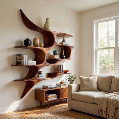 Artistic Wooden Wall Shelf For Living Room Decor