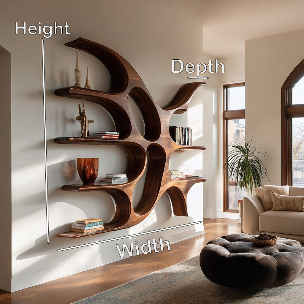 Artistic Wooden Wall Shelf With Unique Design For Living Room