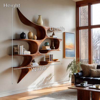 Artistic Wooden Wall Shelf For Living Room Decor