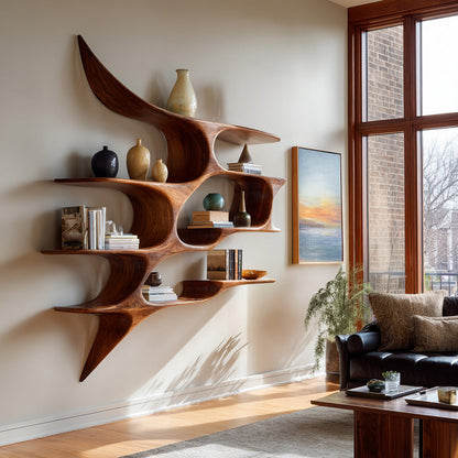 Artistic Wooden Wall Shelf For Living Room Decor
