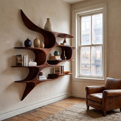 Artistic Wooden Wall Shelf For Living Room Decor